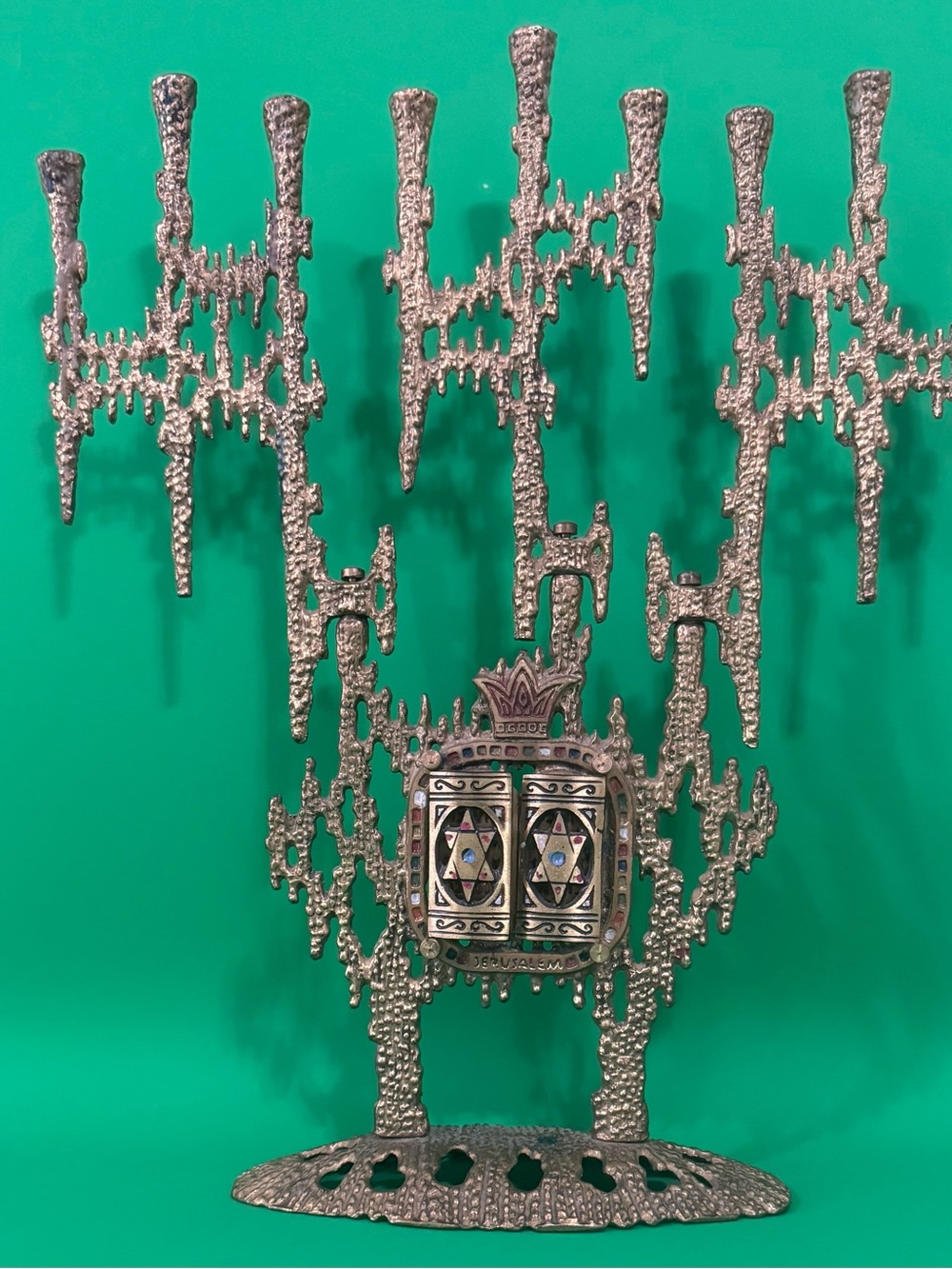 Vintage Andrea By Sadek Brass Jerusalem Hanukkah Menorah 9 Light Judaica